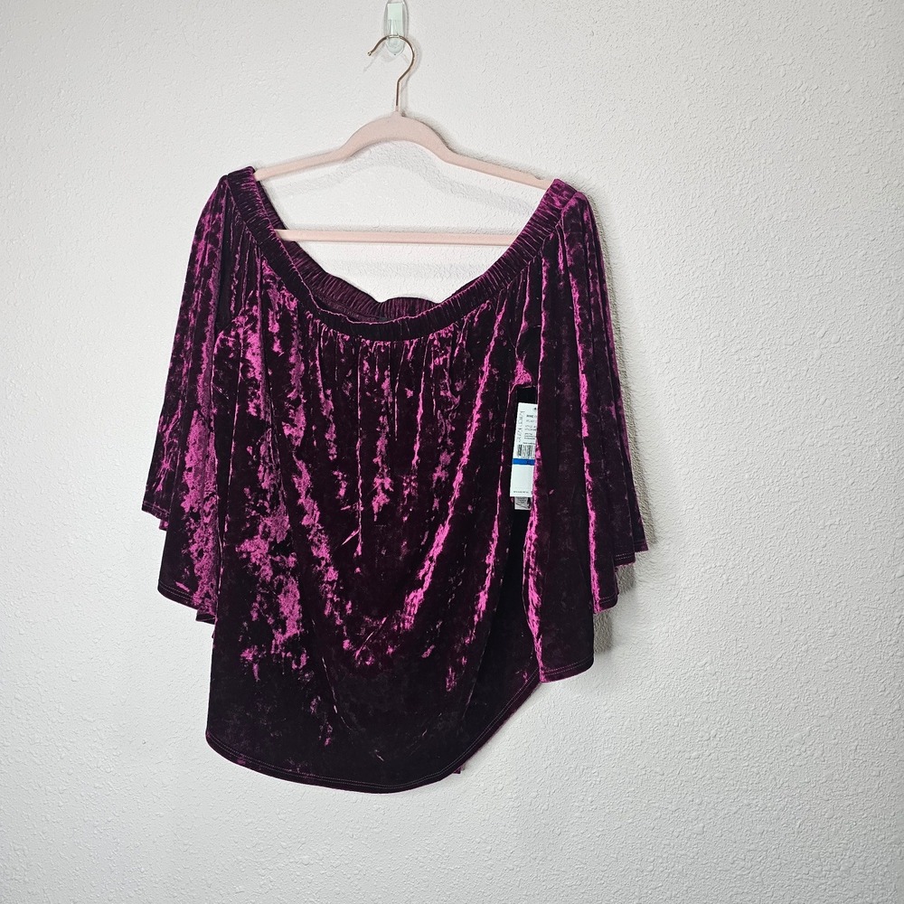 Karen Kane Velvet Off Shoulder Top‎ Womens XL Red Wine Purple Dramatic Renfair